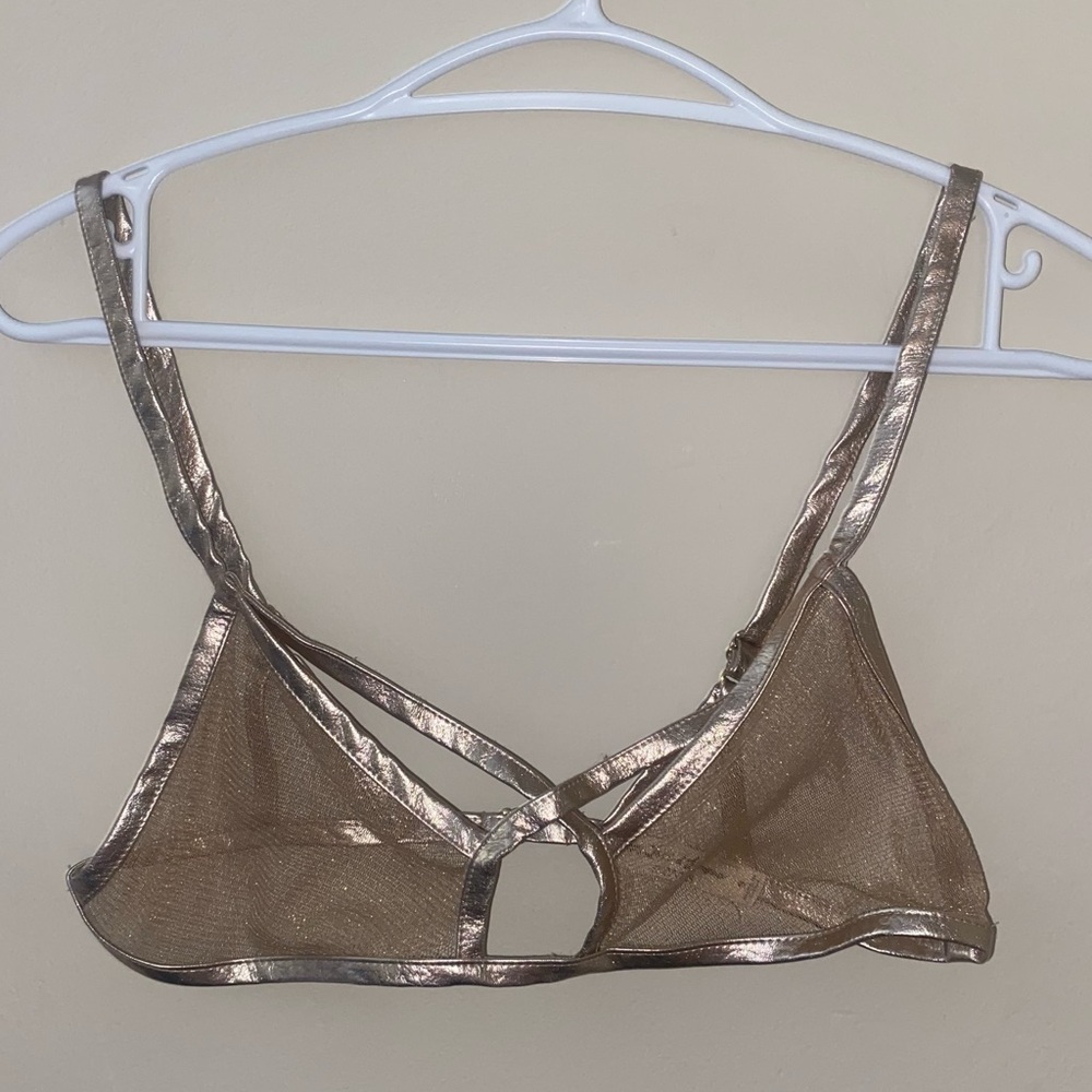 For Love And Lemons Vega Glitter Metallic Gold Bra Bralette